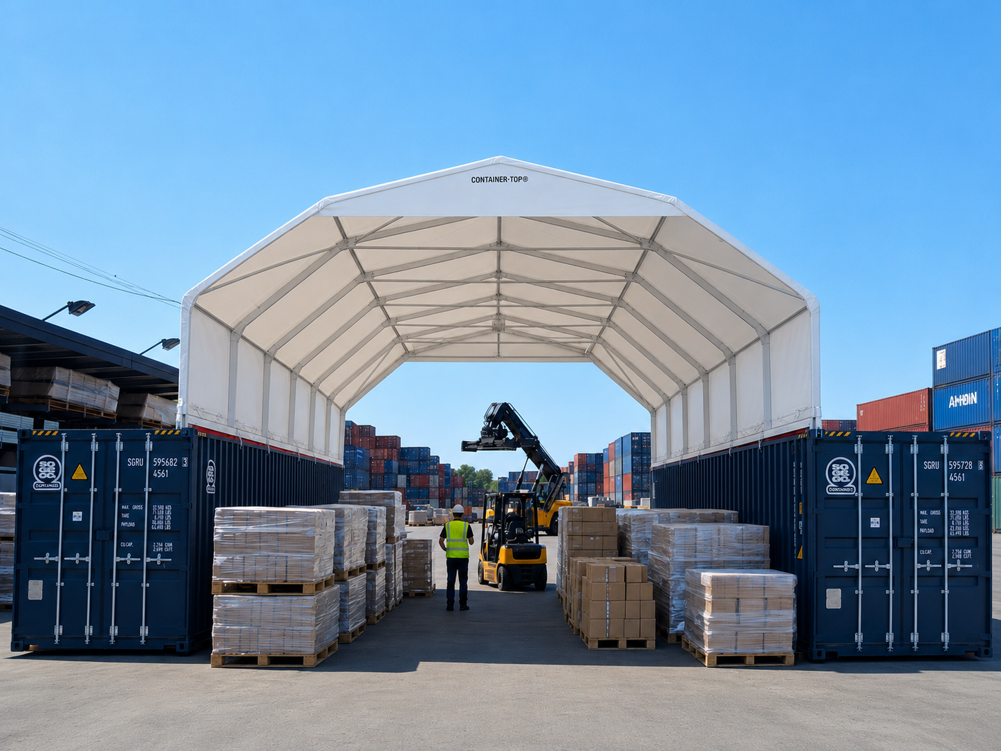 CONTAINER TOP installata tra due container in un terminal